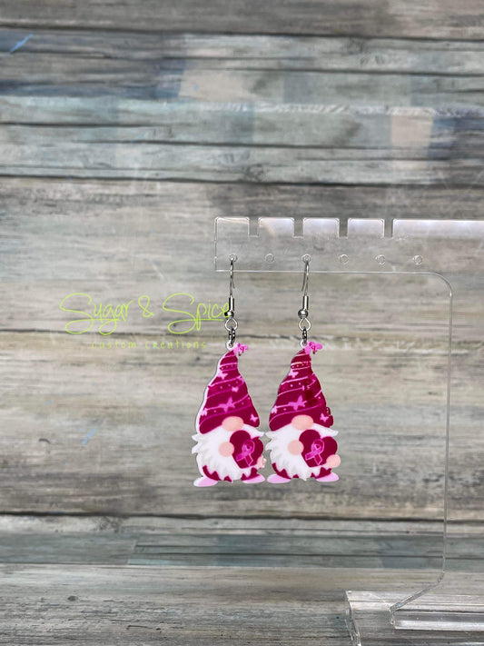 Breast Cancer Awareness Gnome Earrings