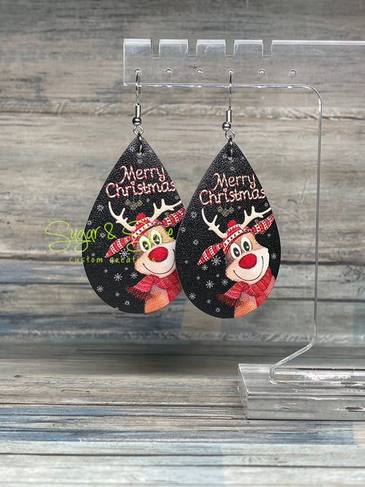 Winter/Christmas Dangle Faux Leather Earrings