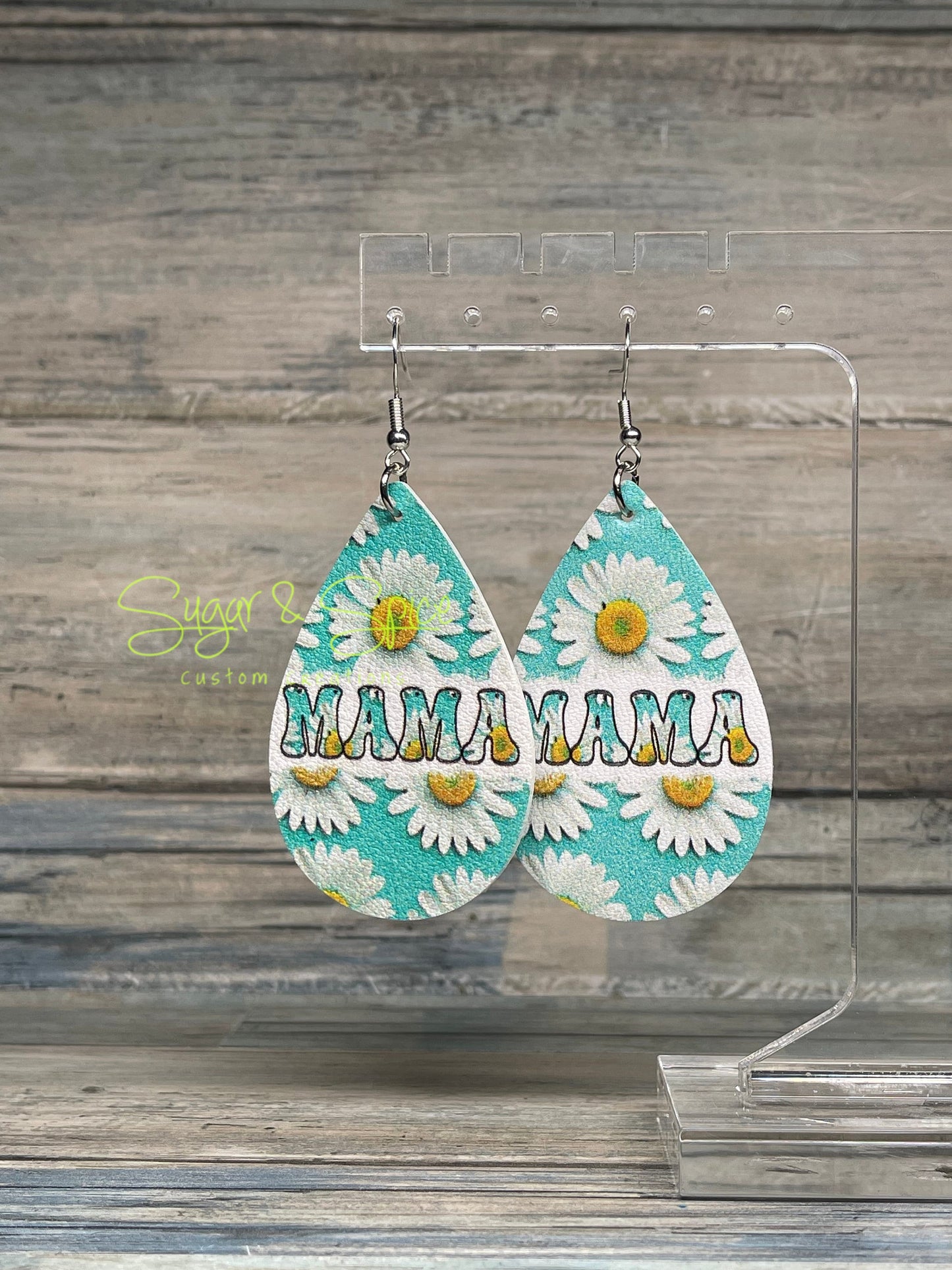 Blessed Mom Faux Leather Earrings