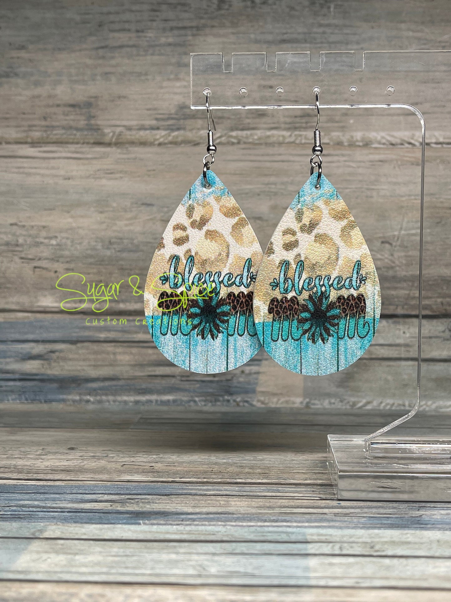 Blessed Mom Faux Leather Earrings