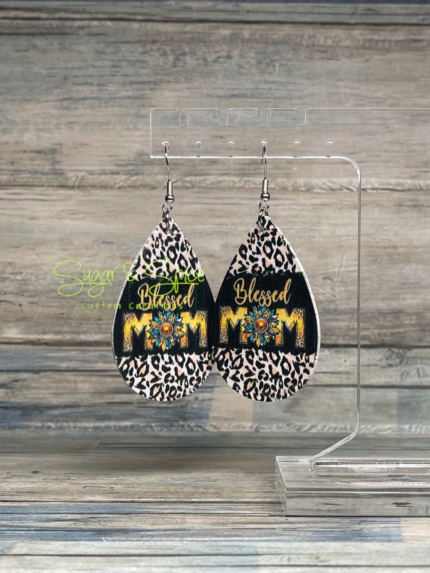 Blessed Mom Faux Leather Earrings