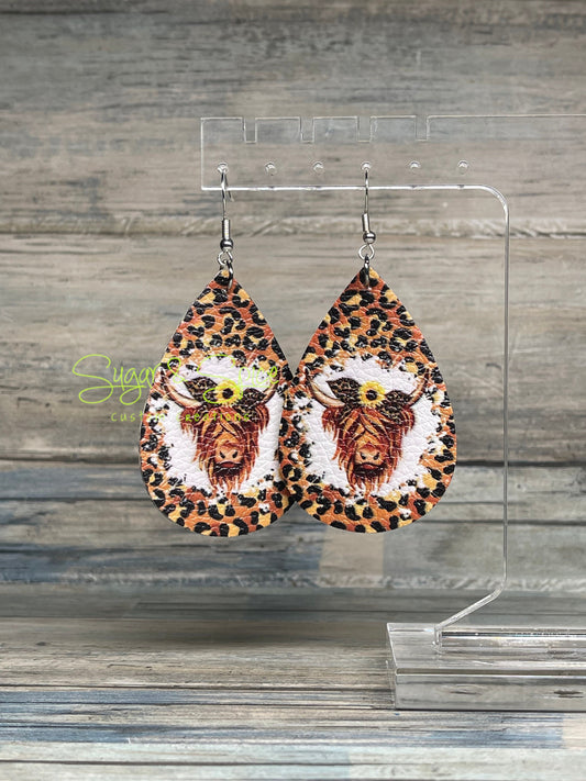 Highland Cow/Boot Faux Leather Earrings