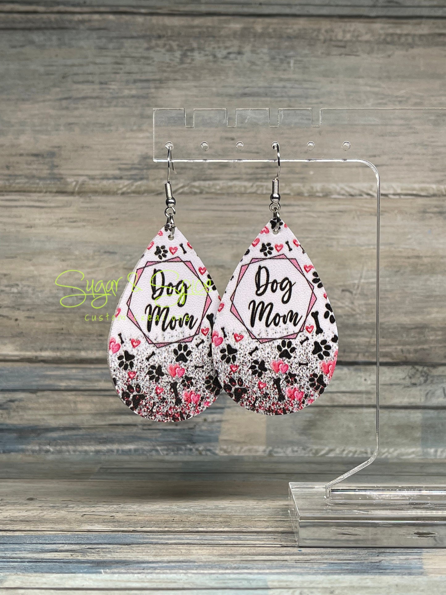 Dog Mom Faux Leather Earrings