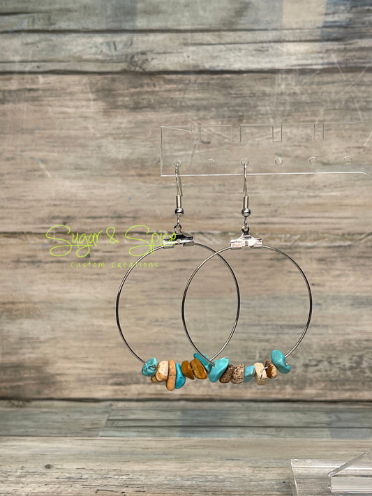 Turquoise and Bone/Jasper Hoop Earrings