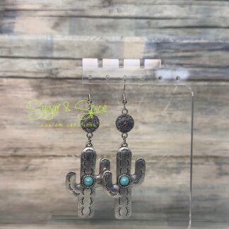 Silver Dangle Cactus Earrings
