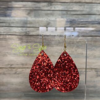 Faux Leather Glitter Teardrop Earrings