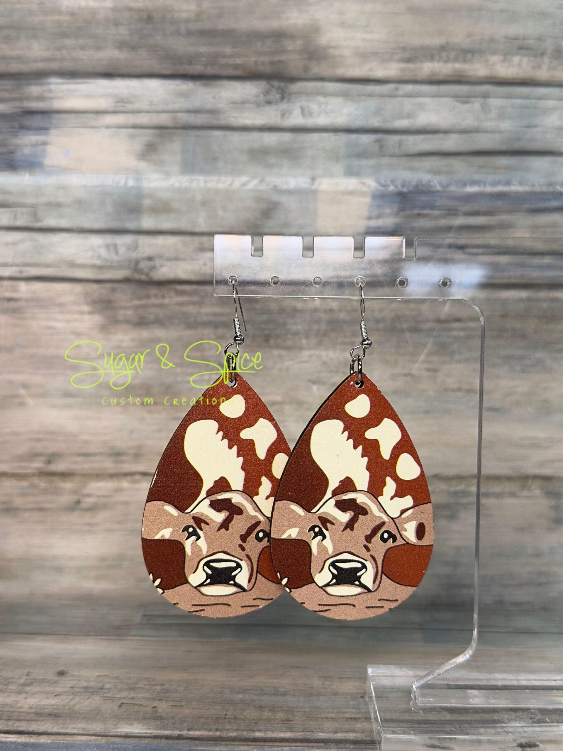 Wooden Western Teardrop Earrings - Image 3