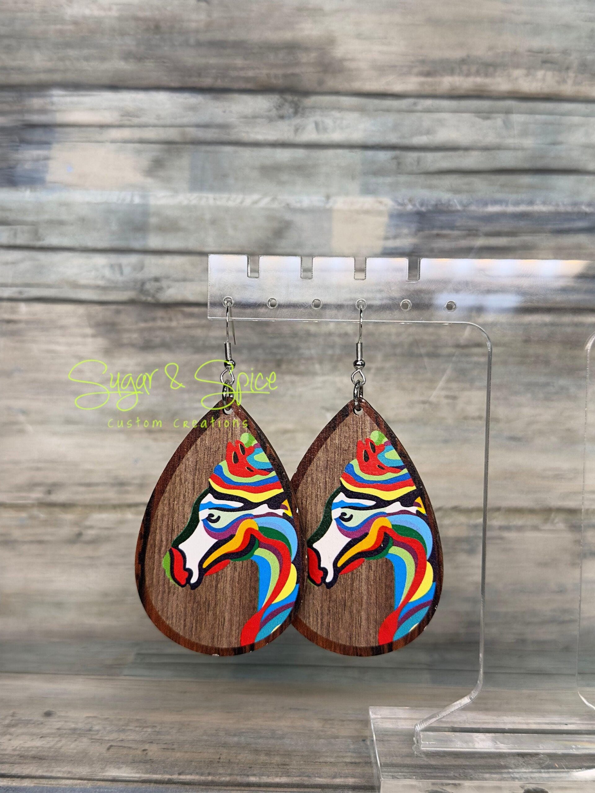 Wooden Western Teardrop Earrings - Image 5