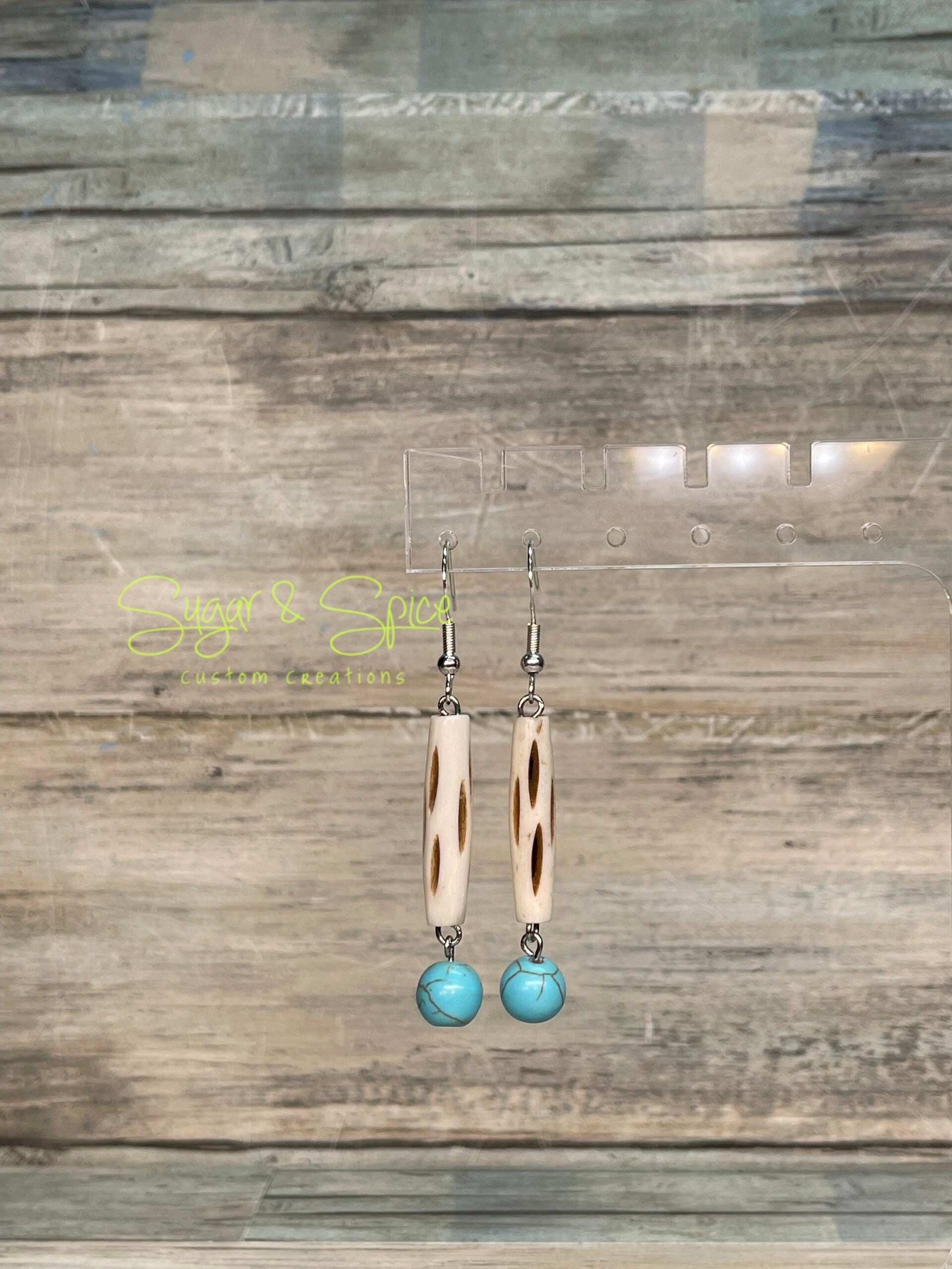 Various Jasper, Bone and Turquoise Dangle Earrings - Image 2