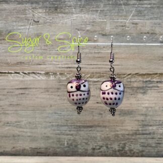 Multicolored Hand Painted Ceramic Owl Earrings