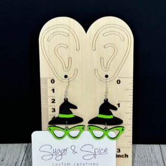Handmade and Painted Witches Hat and Glasses Earrings