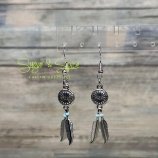 Concho and Feather Beaded Earrings