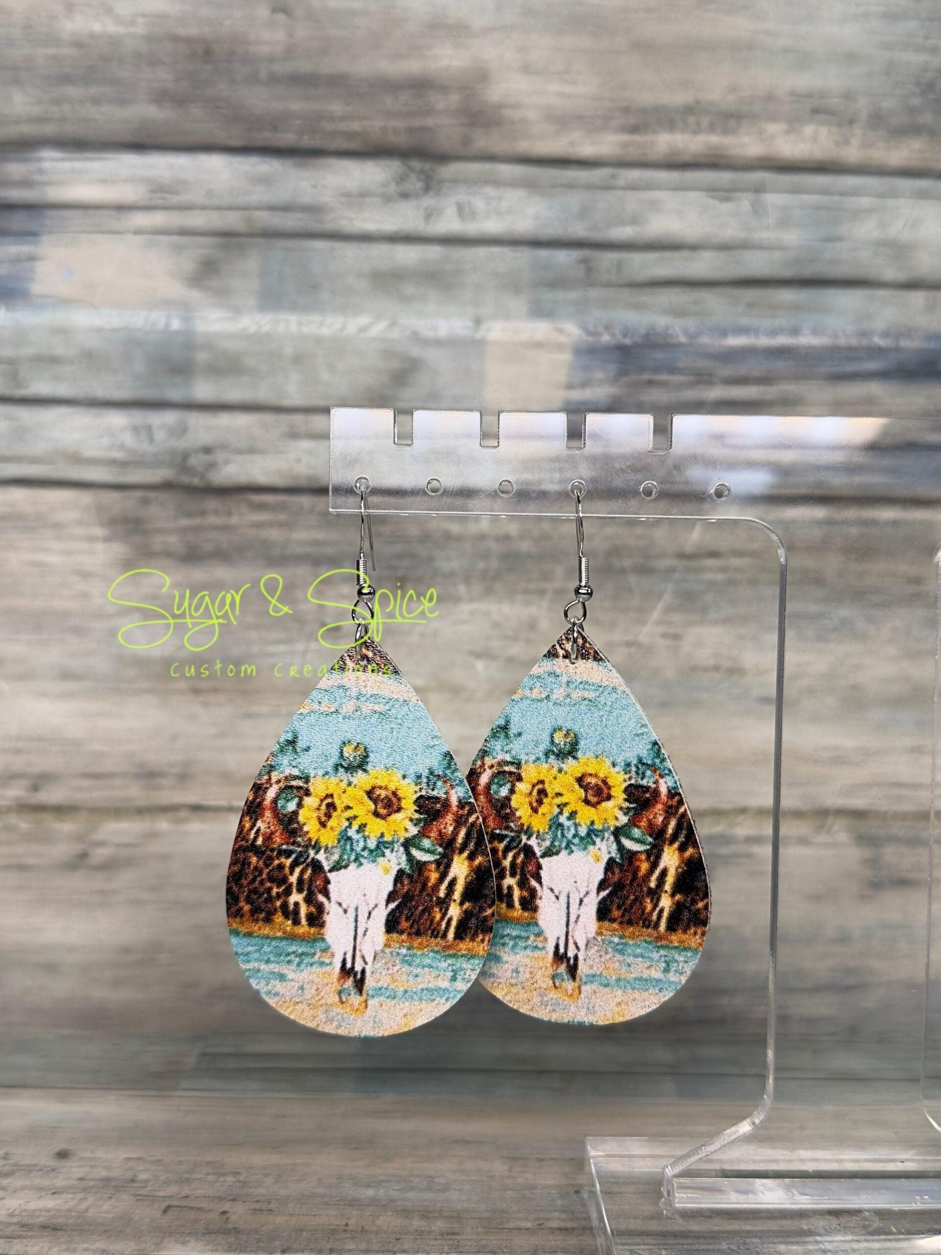 Wooden Western Teardrop Earrings - Image 2