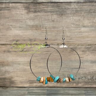 Turquoise and Bone/Jasper Hoop Earrings
