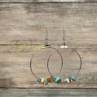 Turquoise and Bone/Jasper Hoop Earrings