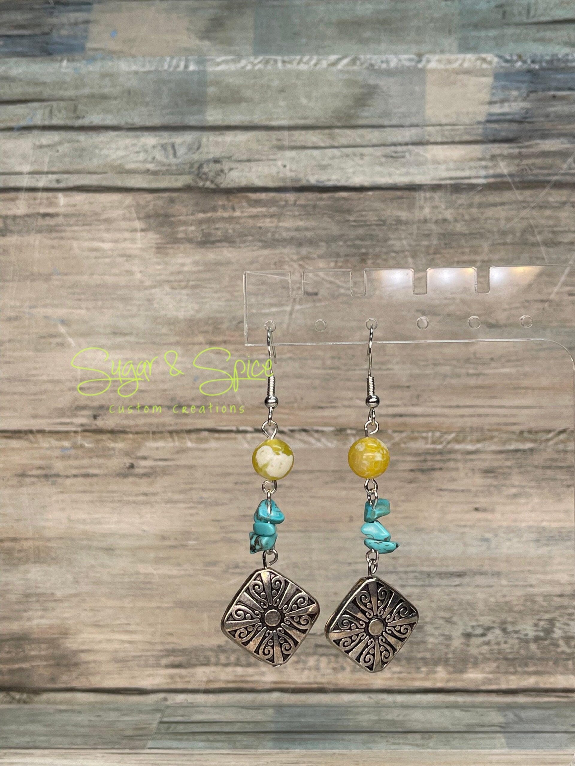 Various Jasper, Bone and Turquoise Dangle Earrings - Image 9