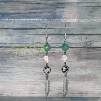 Green quartz, Dalmatian Jasper Skull Head Earrings