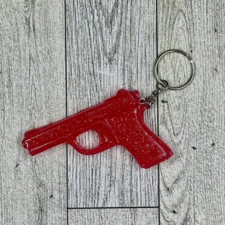 Pink Glittered Resin Pistol Keychains