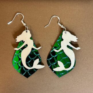 Faux Leather Basswood Mermaid Earrings