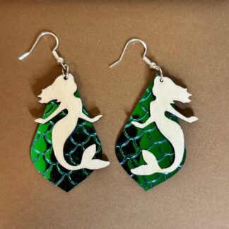 Faux Leather Basswood Mermaid Earrings