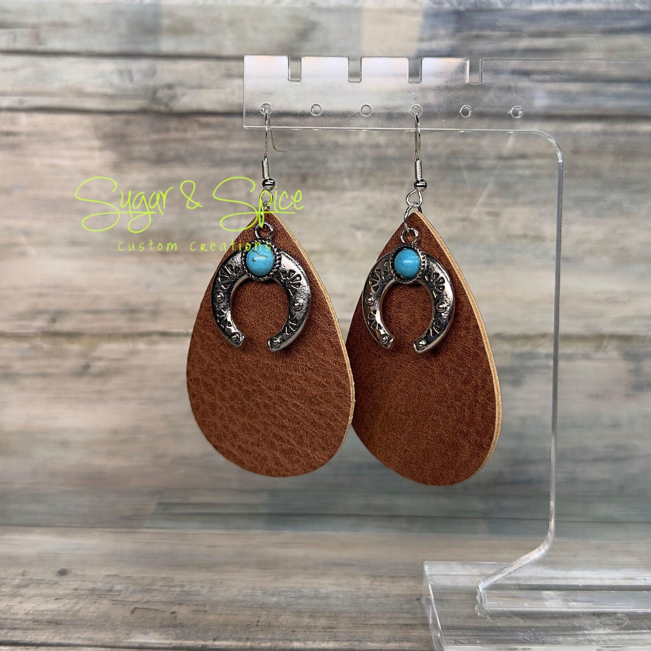Various Faux Leather Western Teardrop Earrings - Image 3