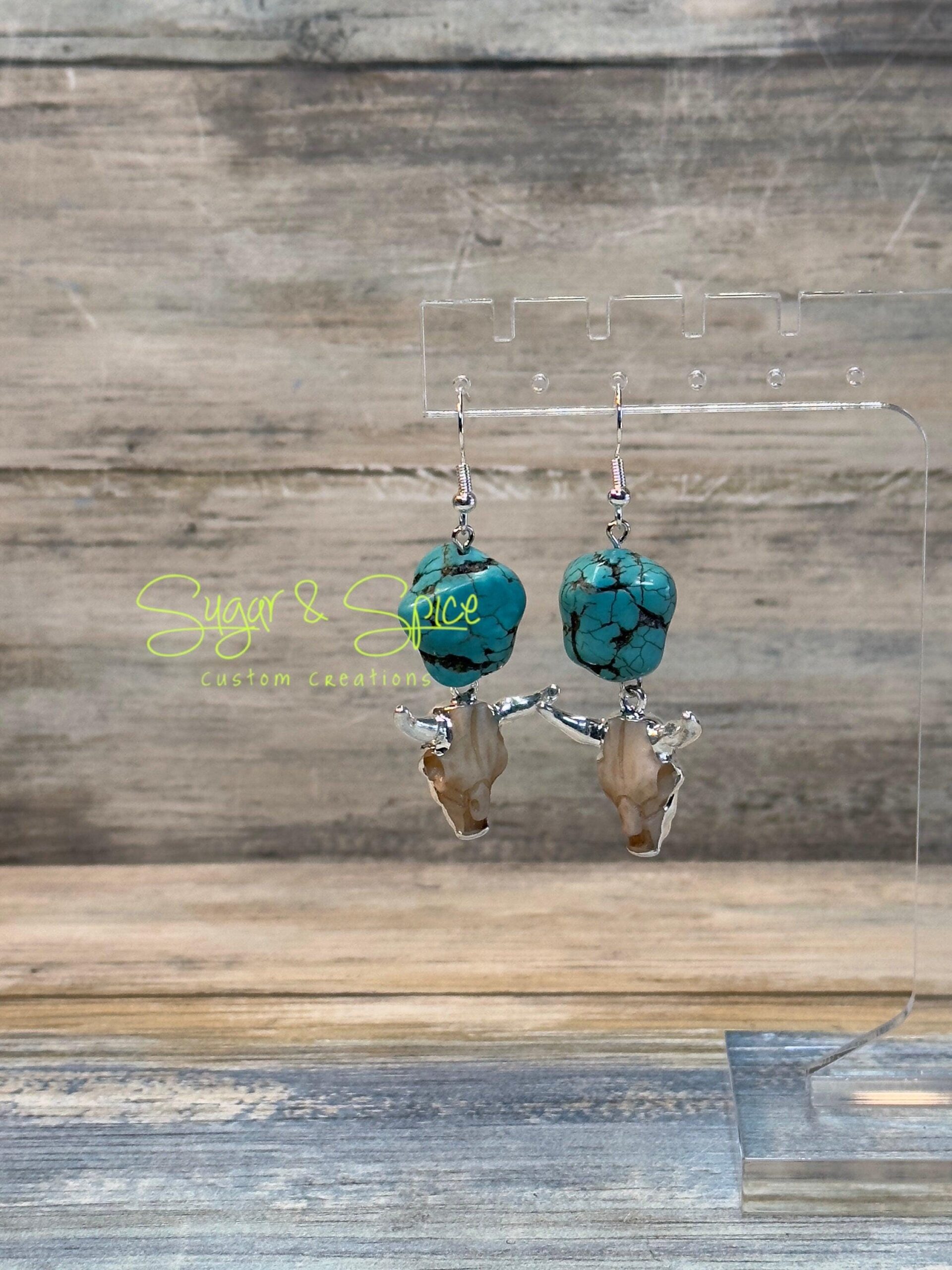 Turquoise and Howlite Nugget Strand Earrings - Image 2
