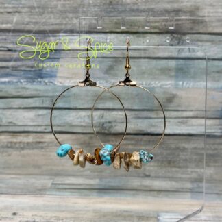 Turquoise and Bone/Jasper Hoop Earrings