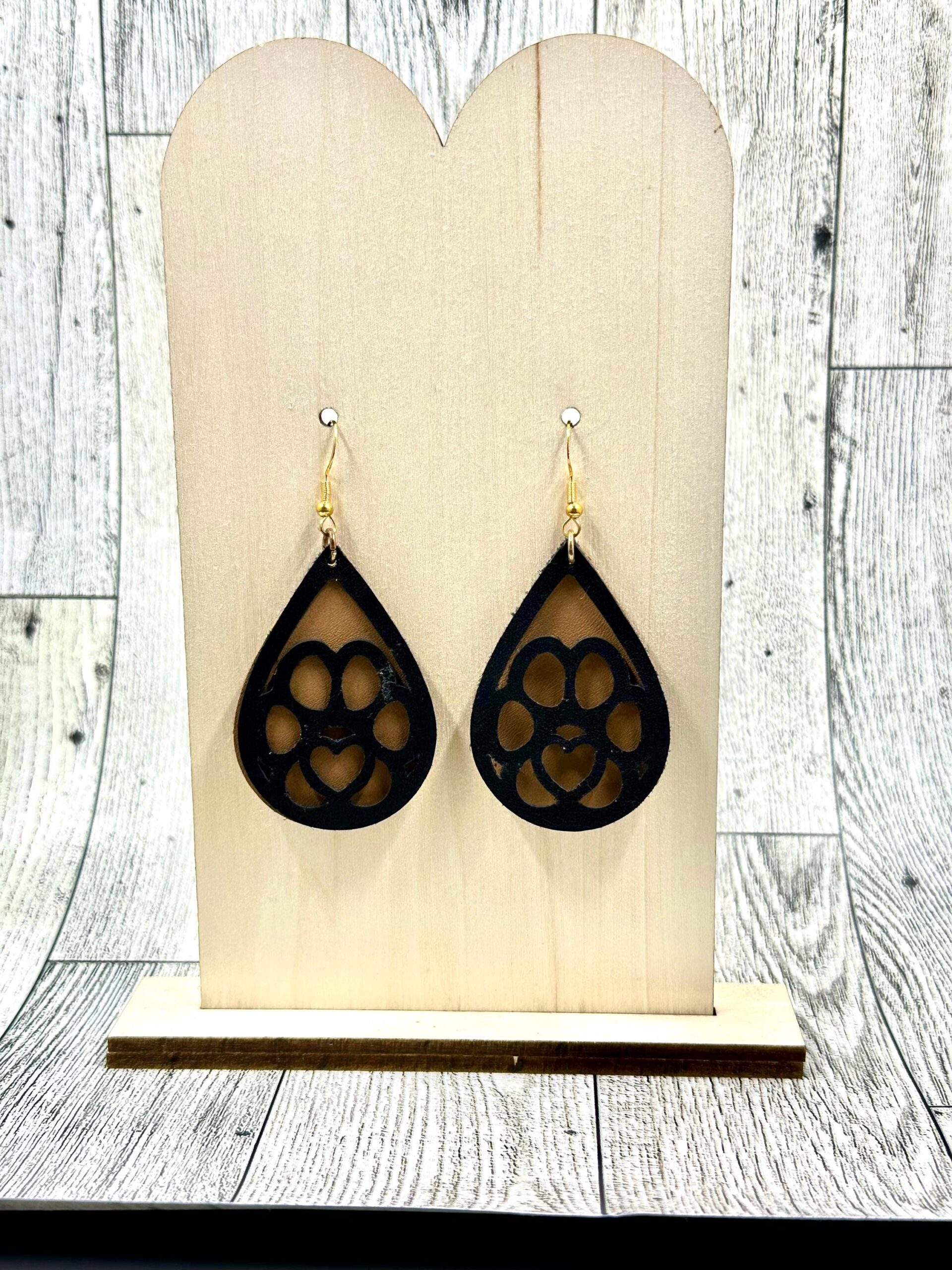Faux Leather Paw Print Earrings