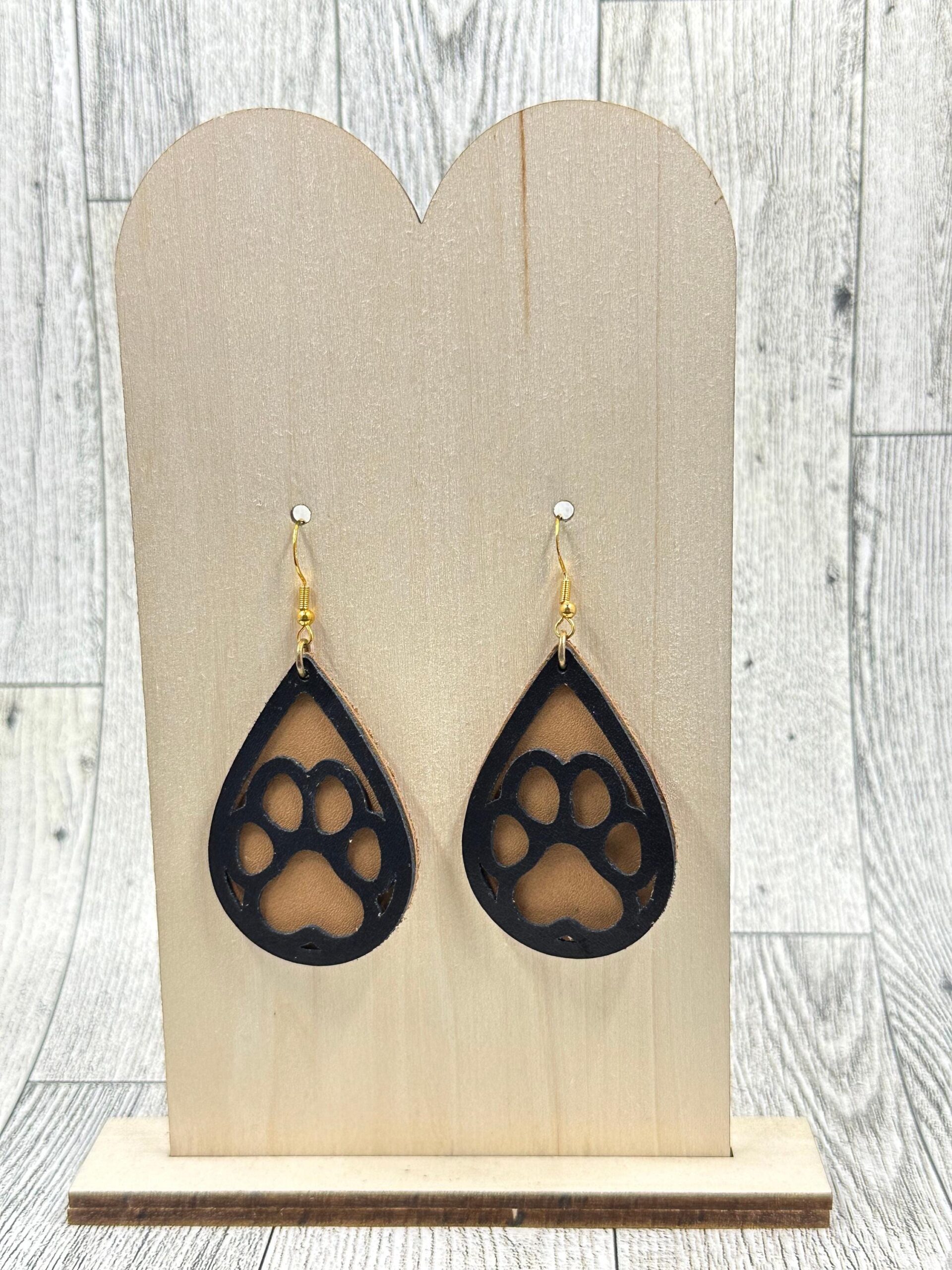 Faux Leather Paw Print Earrings - Image 2