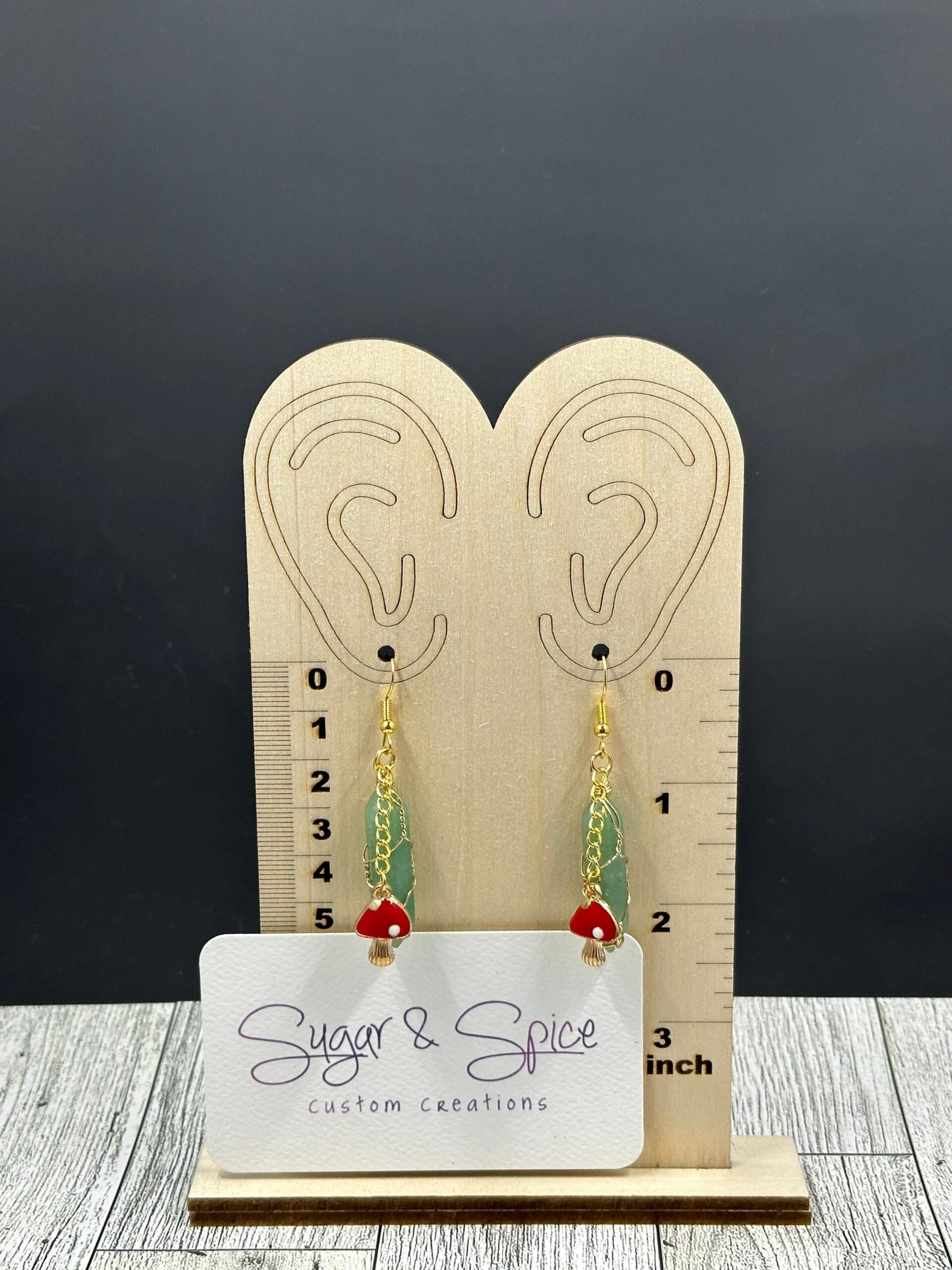 Gold Wrapped Green Aventurine Mushroom Dangles