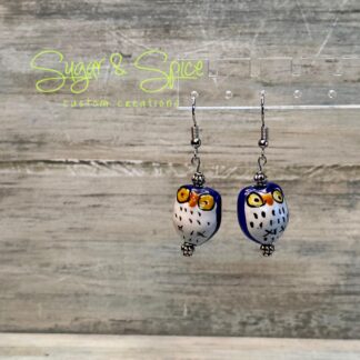 Multicolored Hand Painted Ceramic Owl Earrings
