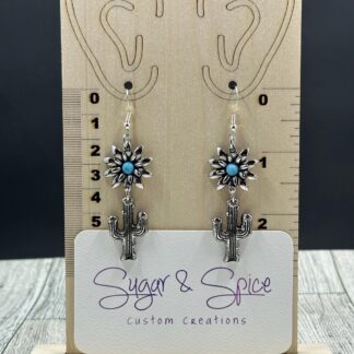 Silver Dangle Cactus Earrings