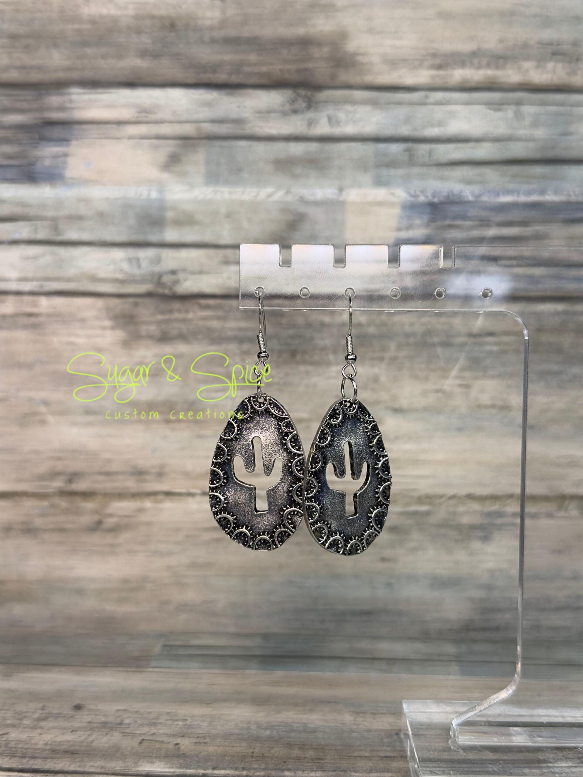 Silver Dangle Cactus Earrings - Image 3