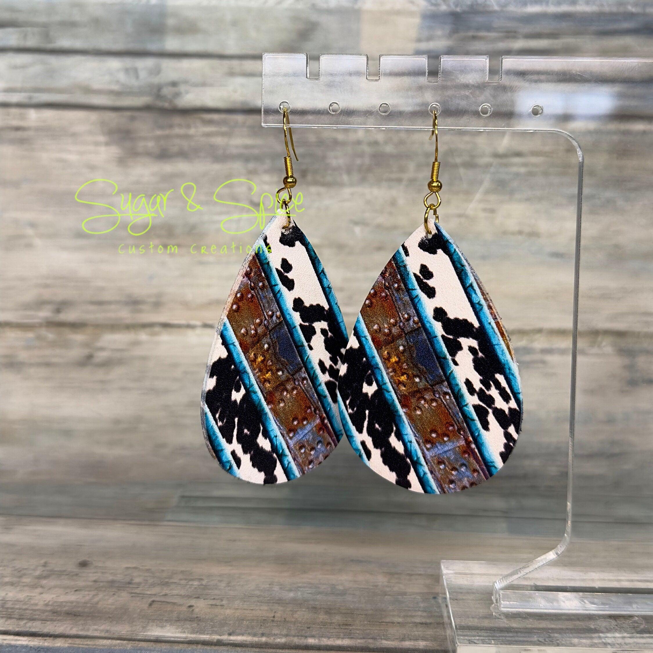 Various Faux Leather Western Teardrop Earrings - Image 2