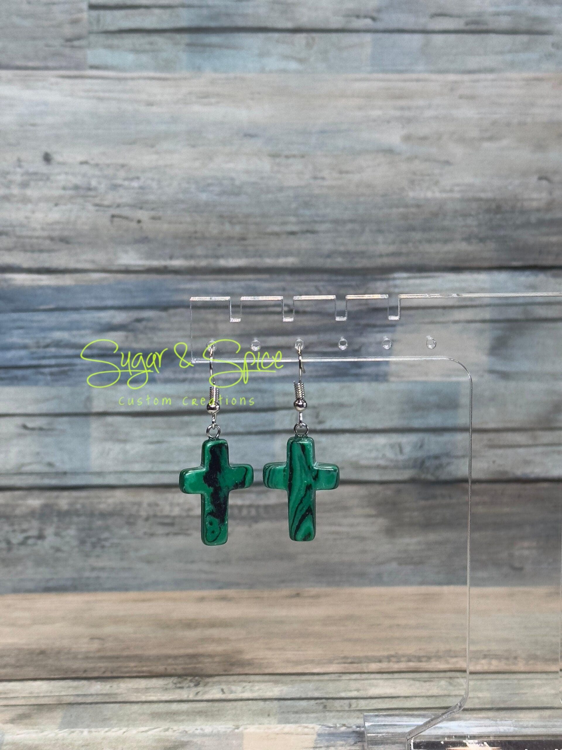 Gemstone Cross Earrings - Image 3