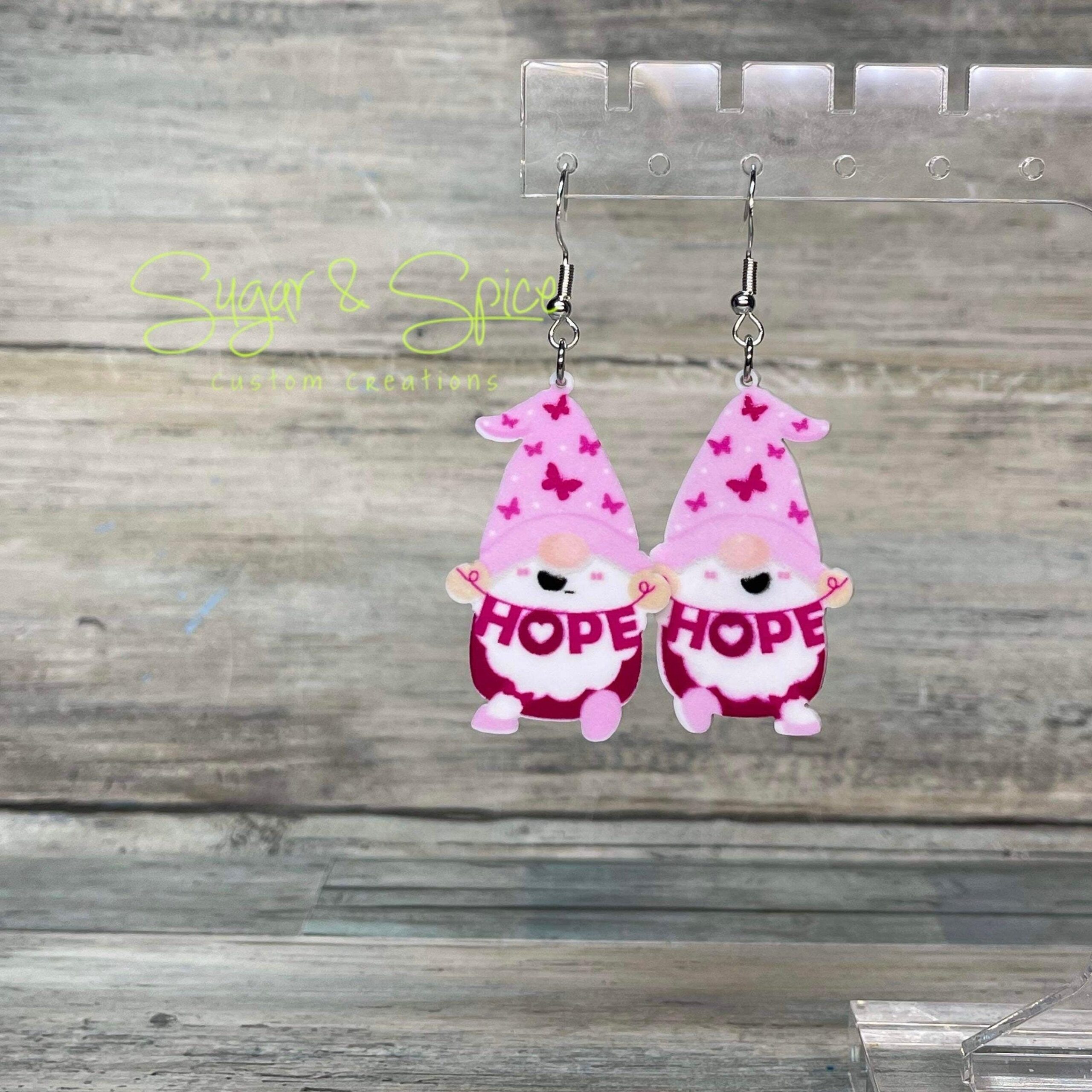 Breast Cancer Awareness Gnome Earrings - Image 4