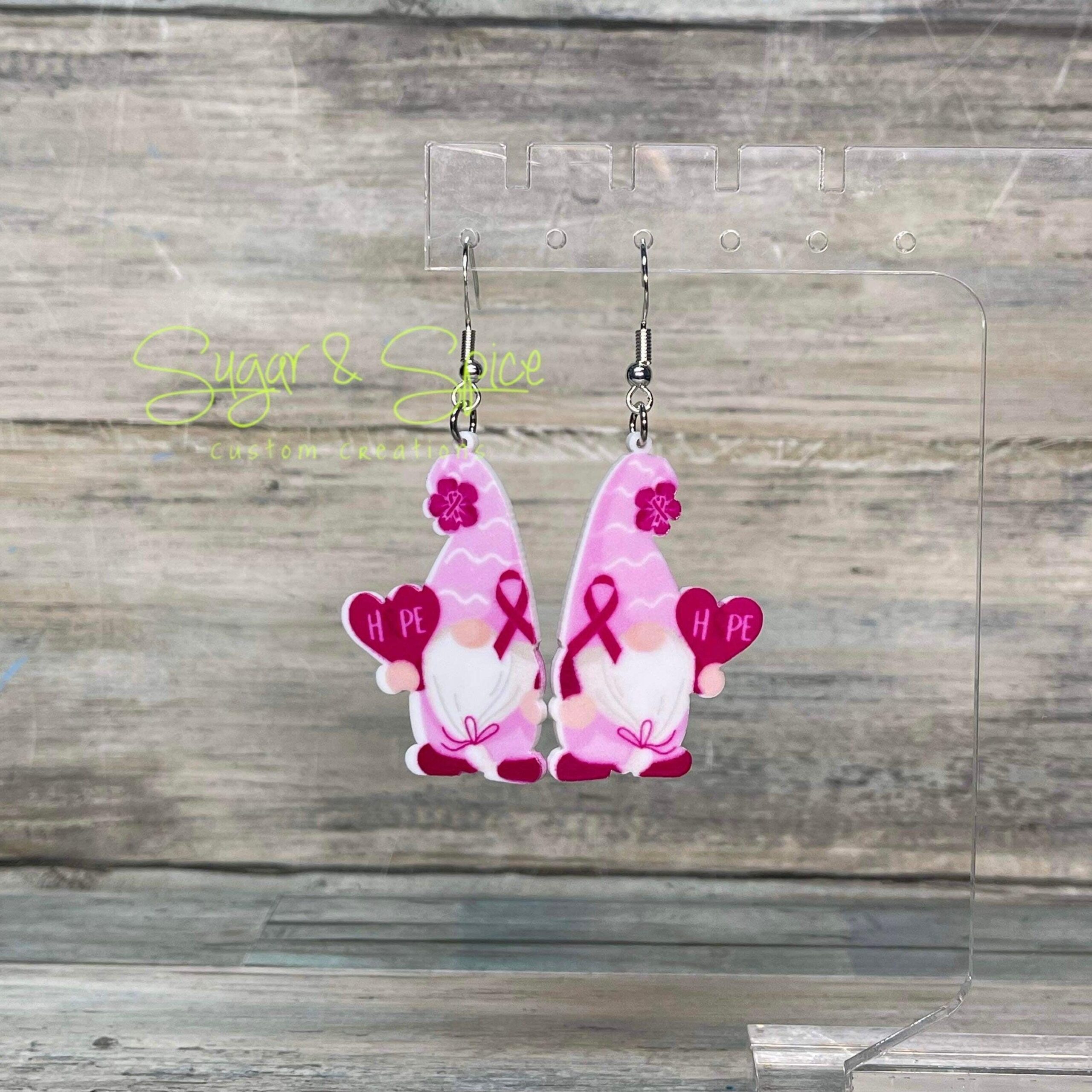 Breast Cancer Awareness Gnome Earrings - Image 5