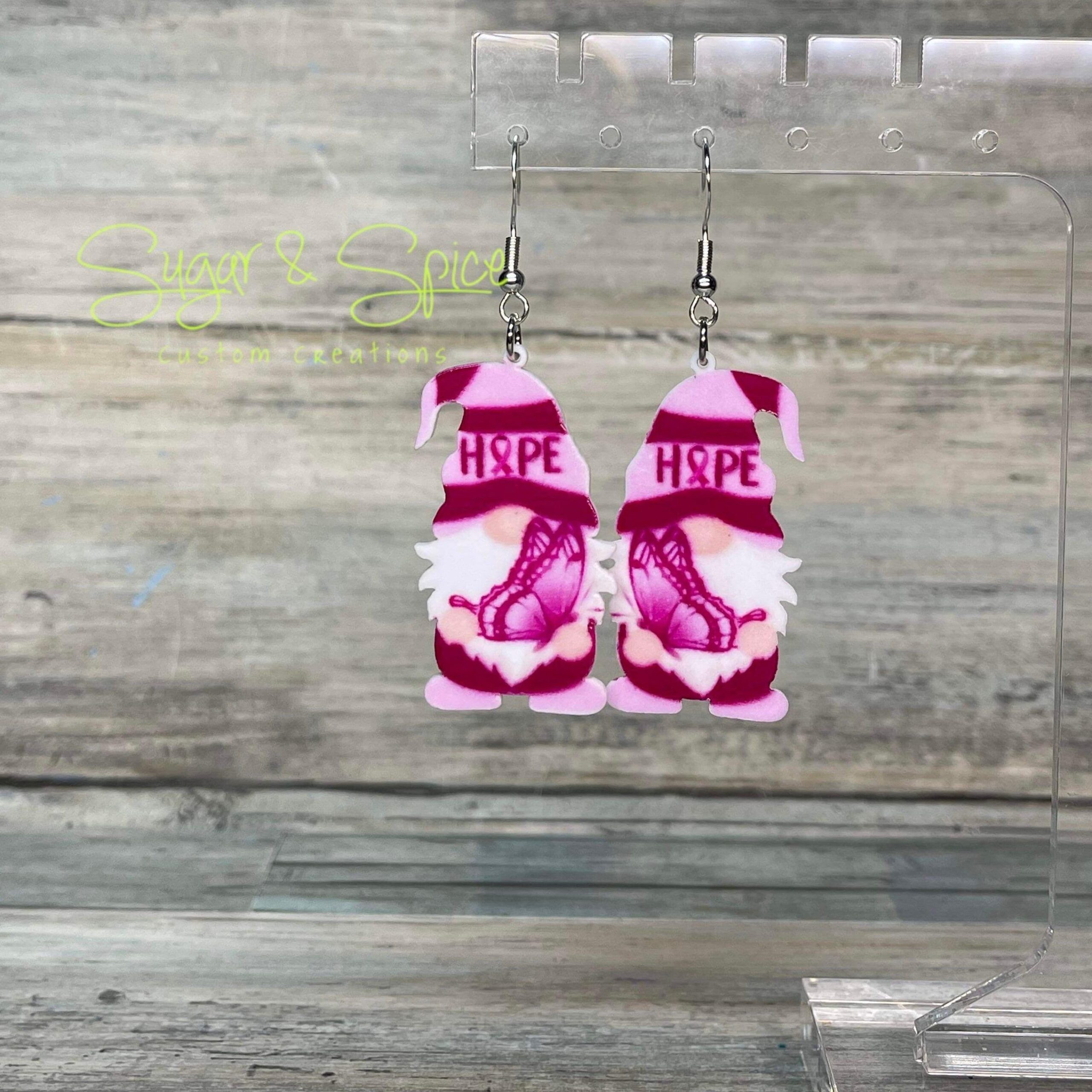 Breast Cancer Awareness Gnome Earrings - Image 2