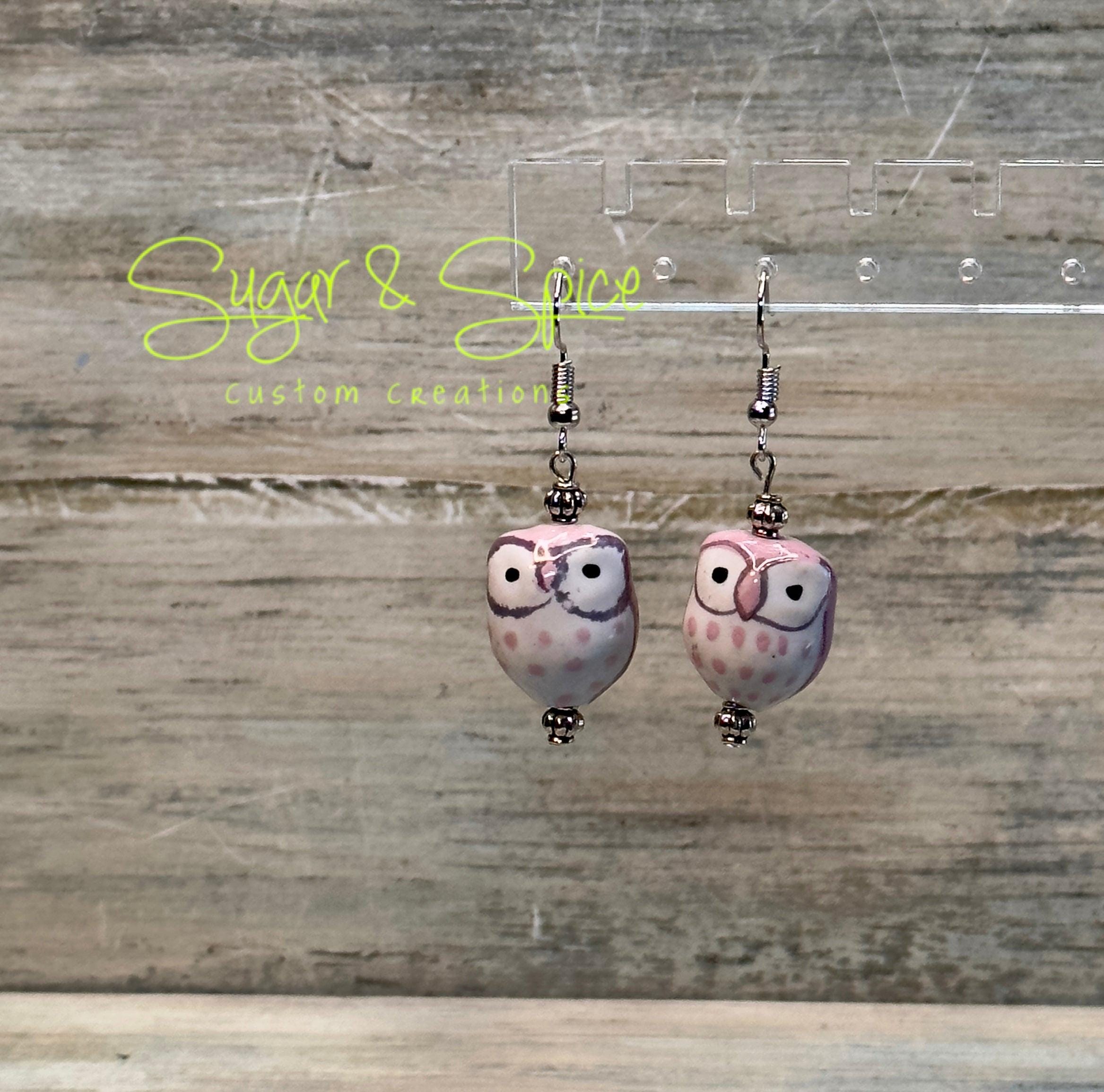 Multicolored Hand Painted Ceramic Owl Earrings - Image 5
