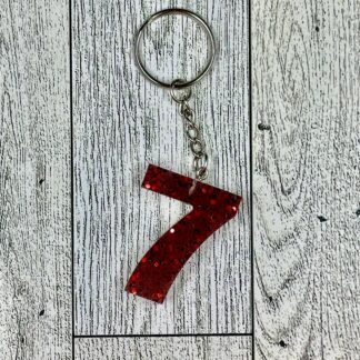 Red Glitter Resin Number Keychains