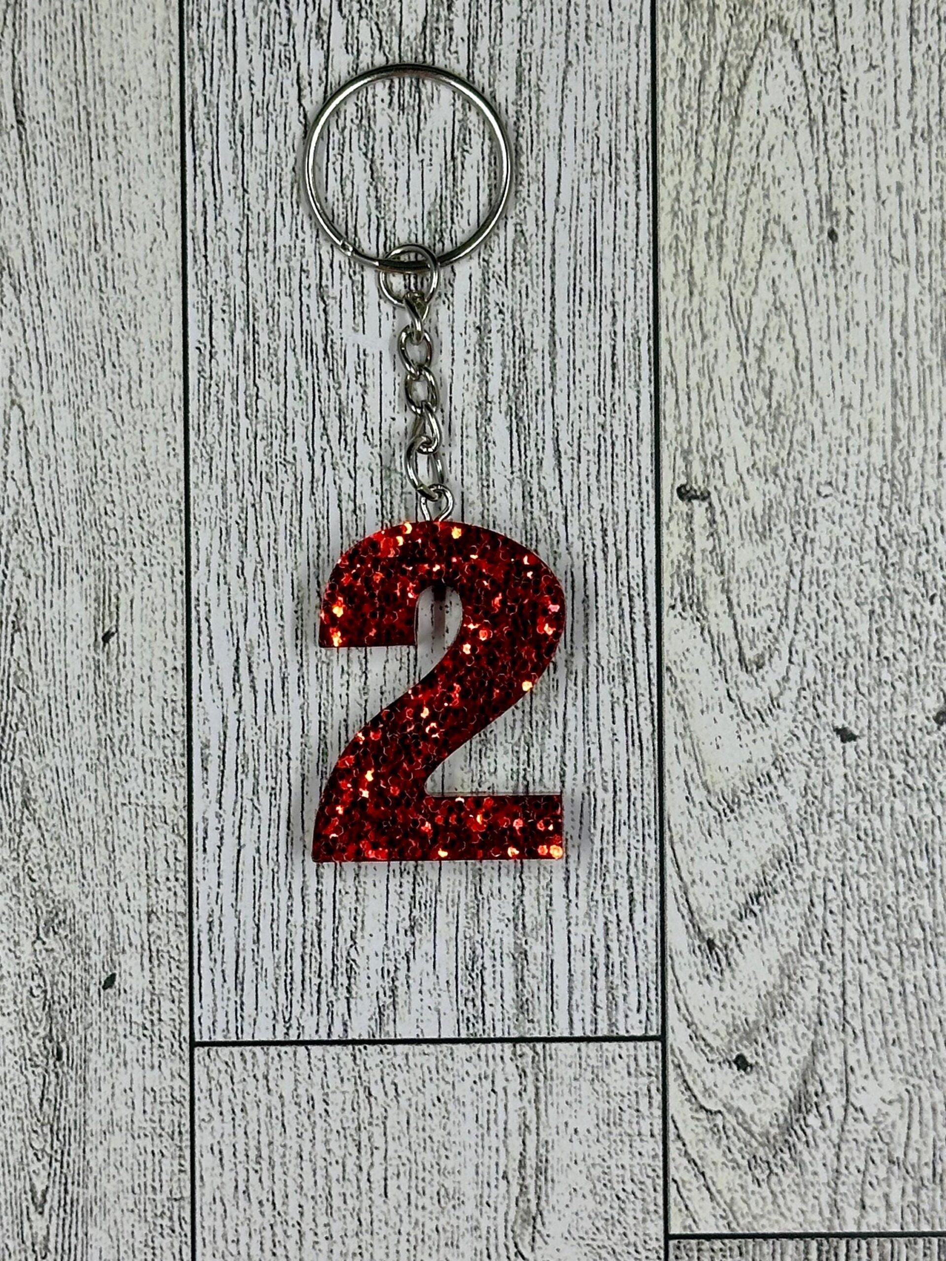 Red Glitter Resin Number Keychains - Image 2