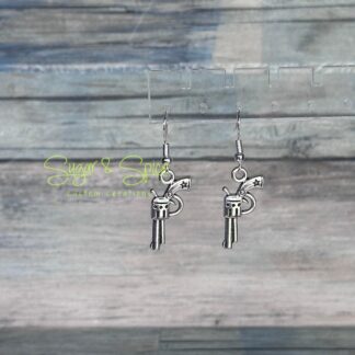 Silver Western Themed Earrings - Pistol